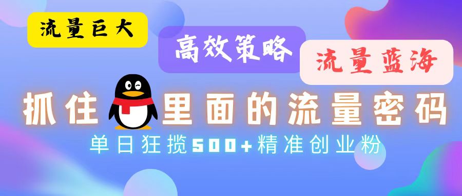 流量蓝海，抓住QQ里面的流量密码！高效策略，单日狂揽500+精准创业粉-点子口袋网