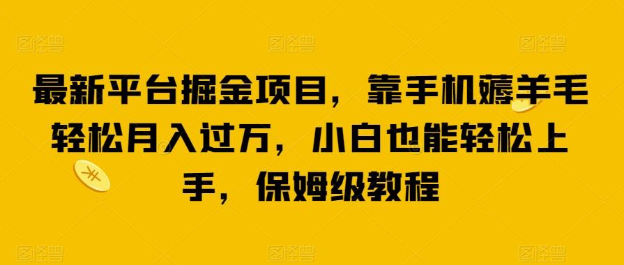最新平台掘金项目，靠手机薅羊毛轻松月入过万，小白也能轻松上手，保姆级教程【揭秘】-点子口袋网