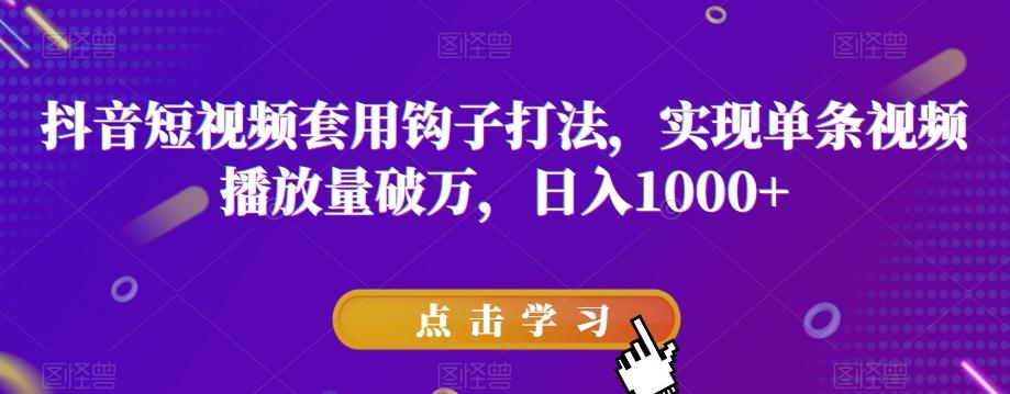 抖音短视频套用钩子打法，实现单条视频播放量破万，日入1000+【揭秘】-点子口袋网