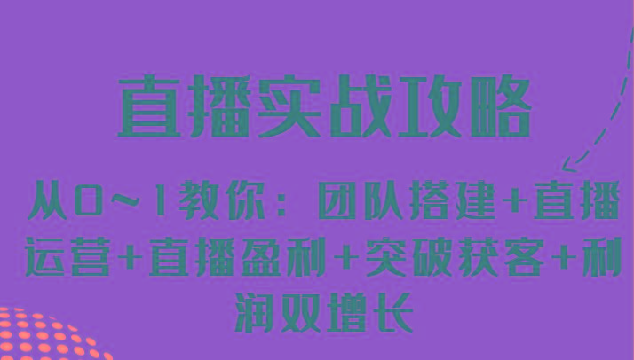直播实战攻略 从0~1教你：团队搭建+直播运营+直播盈利+突破获客+利润双增长-点子口袋网