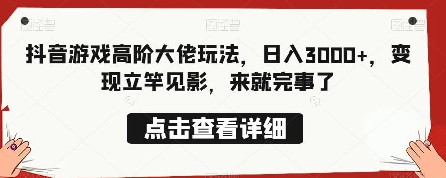 抖音游戏高阶大佬玩法，日入3000+，变现立竿见影，来就完事了-点子口袋网