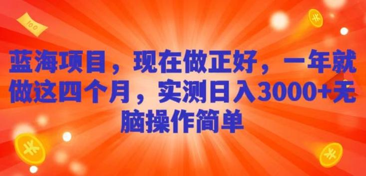 蓝海项目，现在做正好，一年就做这4个月，实测日入3000+，无脑简单操作-点子口袋网
