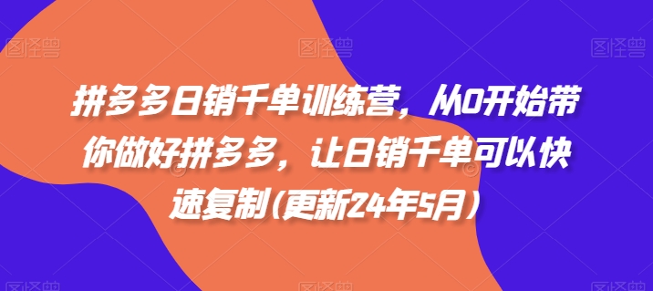 拼多多日销千单训练营，从0开始带你做好拼多多，让日销千单可以快速复制(更新24年10月)-点子口袋网