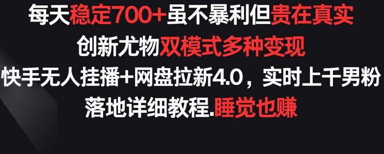 每天稳定700+，收益不高但贵在真实，创新尤物双模式多渠种变现，快手无人挂播+网盘拉新4.0【揭秘】-点子口袋网
