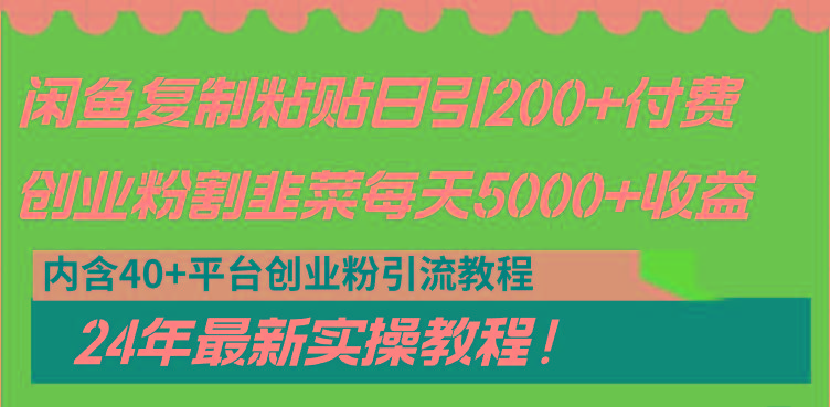 闲鱼复制粘贴日引200+付费创业粉，割韭菜日稳定5000+收益，24年最新教程！-点子口袋网