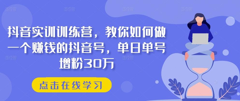 抖音实训训练营，教你如何做一个赚钱的抖音号，单日单号增粉30万-点子口袋网
