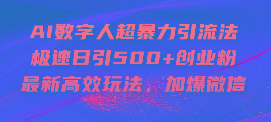 AI数字人超暴力引流法，极速日引500+创业粉，最新高效玩法，加爆微信-点子口袋网