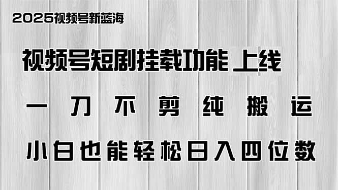 视频号短剧挂载功能上线，一刀不剪纯搬运，小白也能轻松日入四位数-点子口袋网