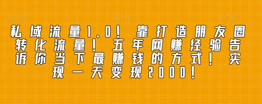 私域流量1.0！靠打造朋友圈转化流量！五年网赚经验告诉你当下最赚钱的方式！实现一天变现2000！-点子口袋网