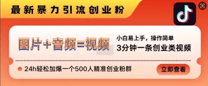 抖音最新暴力引流创业粉，3分钟一条创业类视频，24h轻松加爆一个500人精准创业粉群【揭秘】-点子口袋网