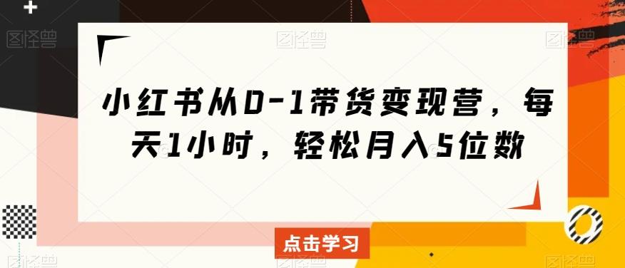 小红书从0-1带货变现营，每天1小时，轻松月入5位数-点子口袋网