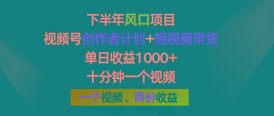 下半年风口项目，视频号创作者计划+视频带货，单日收益1000+，一个视频两份收益-点子口袋网