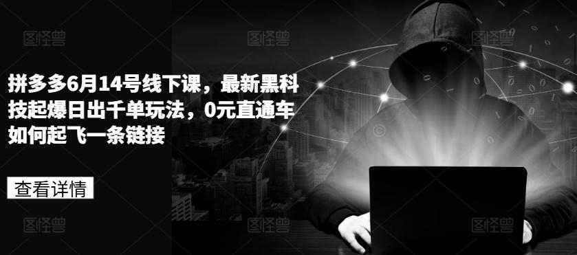 拼多多6月14号线下课，最新黑科技起爆日出千单玩法，0元直通车如何起飞一条链接-点子口袋网