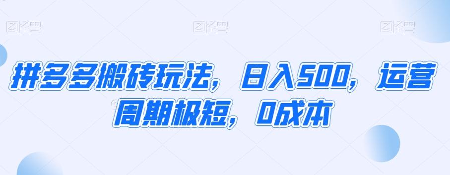 拼多多搬砖玩法，日入500，运营周期极短，0成本-点子口袋网