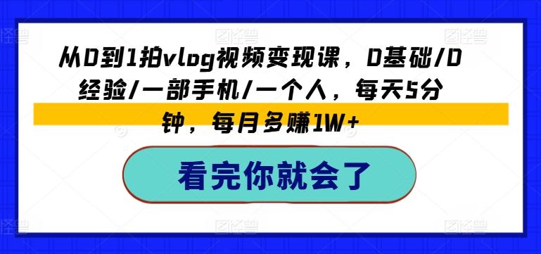 从0到1拍vlog视频变现课，0基础/0经验/一部手机/一个人，每天5分钟，每月多赚1W+-点子口袋网