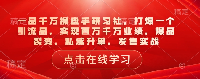 一品千万操盘手研习社，打爆一个引流品，实现百万千万业绩，爆品裂变，私域升单，发售实战-点子口袋网