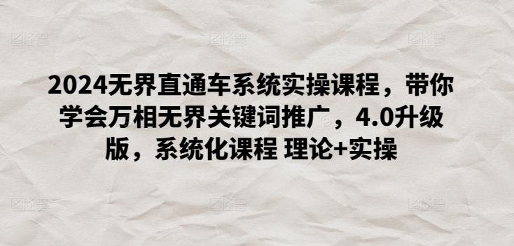 2024无界直通车系统实操课程，带你学会万相无界关键词推广，4.0升级版，系统化课程 理论+实操-点子口袋网