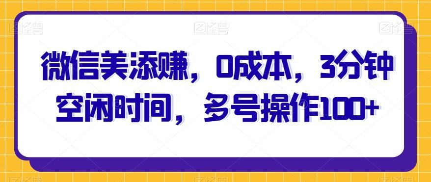 微信美添赚，0成本，3分钟空闲时间，多号操作100+-点子口袋网