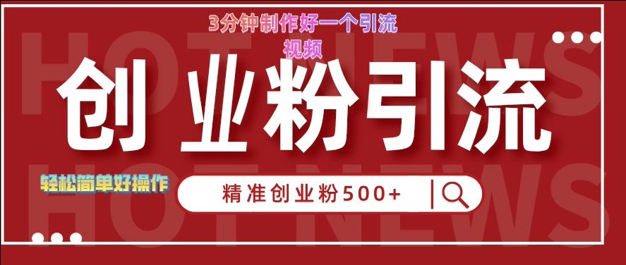 快手被动引流创业粉500+的玩法，3分钟制作好一个引流视频，轻松简单好操作【揭秘】-点子口袋网