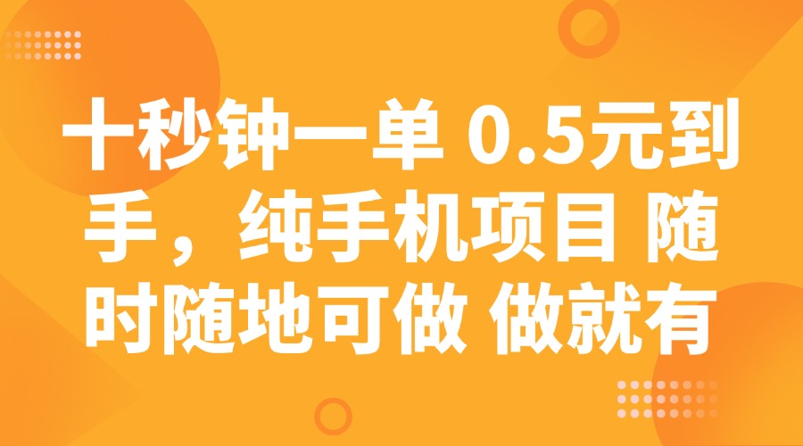 十秒钟一单 0.5元到手，纯手机项目 随时随地可做 做就有-点子口袋网