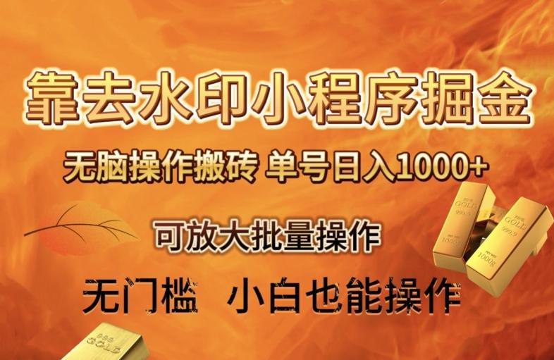 靠去水印小程序无脑操作搬砖，单号日入1000+保姆级教程可放大批量操作【揭秘】-点子口袋网