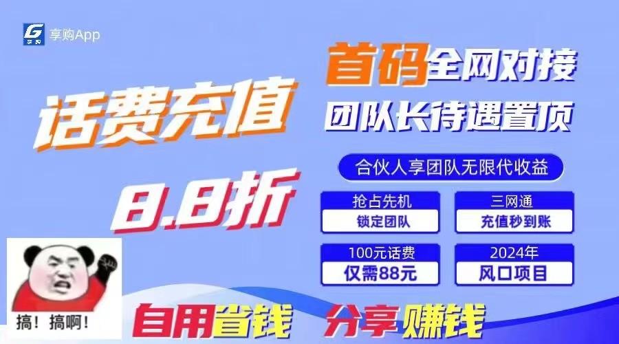 88折冲话费立马到账，刚需市场人人需要，自用省钱分享轻松日入千元，管道收益躺赚模式-点子口袋网