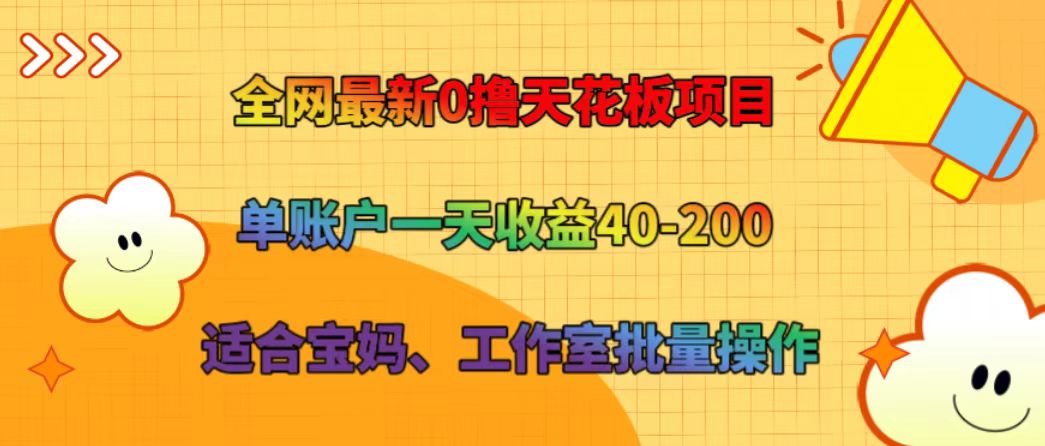 全网最新0撸天花板项目 单账户一天收益40-200 适合宝妈、工作室批量操作-点子口袋网