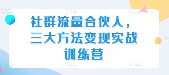 社群流量合伙人，三大方法变现实战训练营-点子口袋网