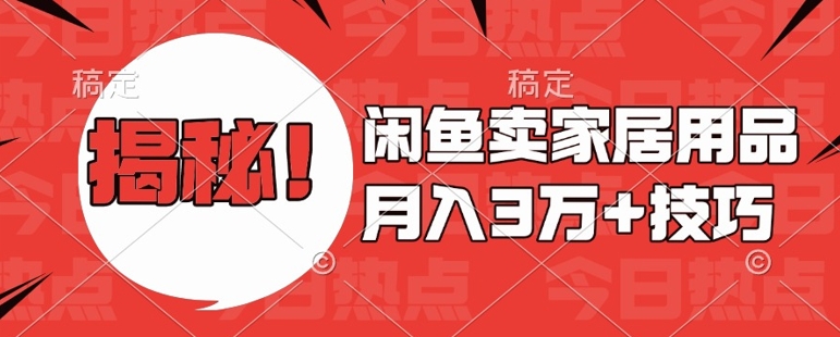 闲鱼卖家居用品月入过W+最新技巧闲鱼最新零基础教学，新手当天上手【揭秘】-点子口袋网