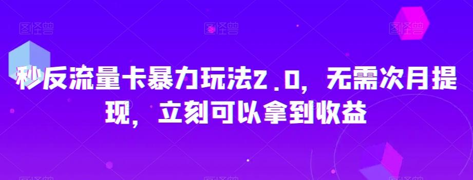 秒反流量卡暴力玩法2.0，无需次月提现，立刻可以拿到收益【揭秘】-点子口袋网