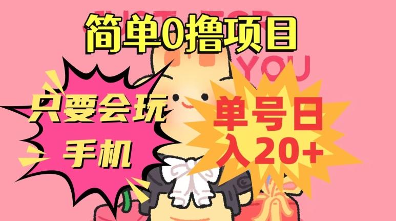 简单0撸项目，只要会玩手机，单号日入20+，新手小白也能操作-点子口袋网