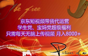 京东短视频带货代运营，学生党、宝妈党超级福利，只需每天无脑上传视频，月入8000+【仅揭秘】-点子口袋网
