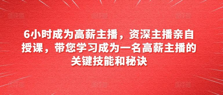 6小时成为高薪主播，资深主播亲自授课，带您学习成为一名高薪主播的关键技能和秘诀-点子口袋网