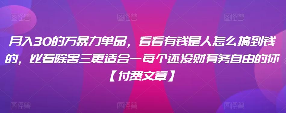 ​月入30‮的万‬暴力单品，​‮看看‬有钱‮是人‬怎么搞到钱的，比看除‮害三‬更适合‮一每‬个还没‮财有‬务自由的你【付费文章】-点子口袋网