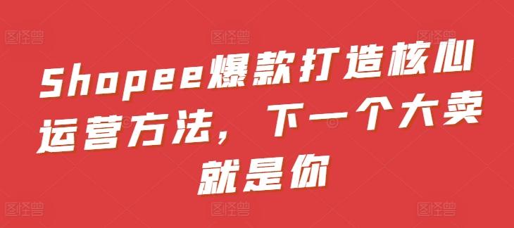 Shopee爆款打造核心运营方法，下一个大卖就是你-点子口袋网