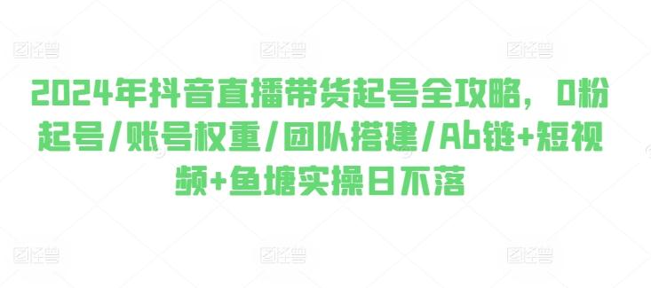 2024年抖音直播带货起号全攻略，0粉起号/账号权重/团队搭建/Ab链+短视频+鱼塘实操日不落-点子口袋网