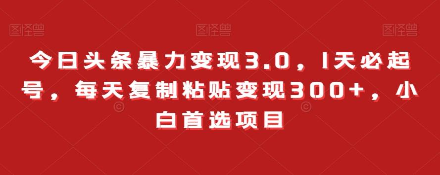 今日头条暴力变现3.0，1天必起号，每天复制粘贴变现300+，小白首选项目-点子口袋网