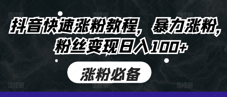 抖音快速涨粉教程，暴力涨粉，粉丝变现日入100+-点子口袋网