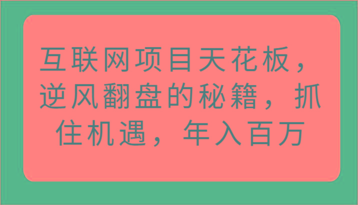 互联网项目天花板，逆风翻盘的秘籍，抓住机遇，年入百万-点子口袋网