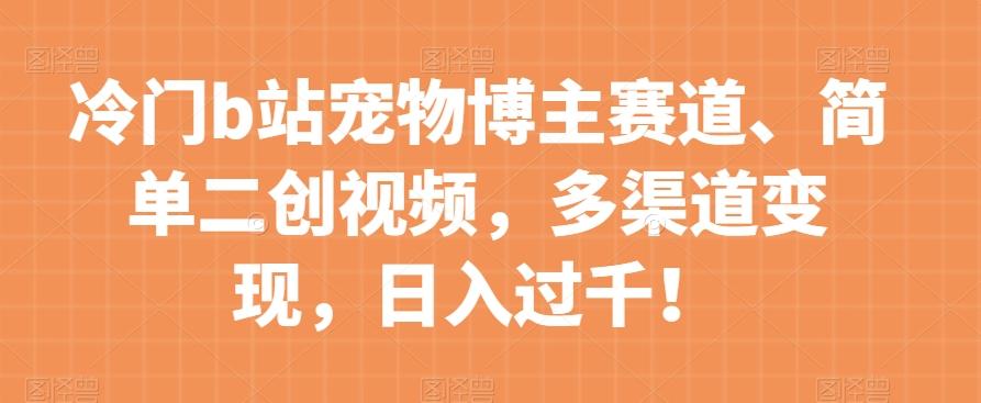 冷门b站宠物博主赛道，简单二创视频，多渠道变现，日入过千！【揭秘】-点子口袋网