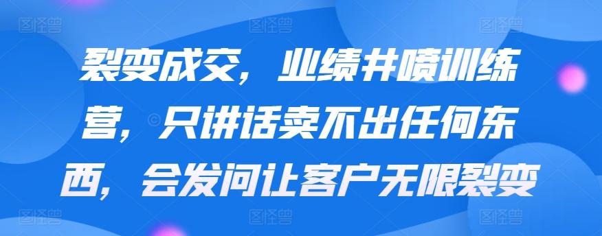 裂变成交，业绩井喷训练营，只讲话卖不出任何东西，会发问让客户无限裂变-点子口袋网