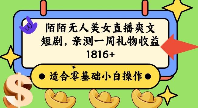 陌陌美女无人直播爽文短剧项目，亲测一个星期1800+【揭秘】-点子口袋网