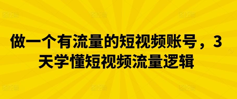 做一个有流量的短视频账号，3天学懂短视频流量逻辑-点子口袋网