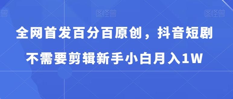 全网首发百分百原创，抖音短剧不需要剪辑新手小白月入1W-点子口袋网