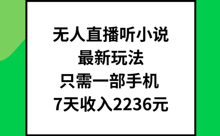 无人直播听小说最新玩法，只需一部手机，7天收入2236元【揭秘】-点子口袋网