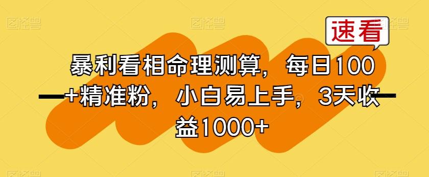 暴利看相命理测算，每日100+精准粉，小白易上手，3天收益1000+【揭秘】-点子口袋网