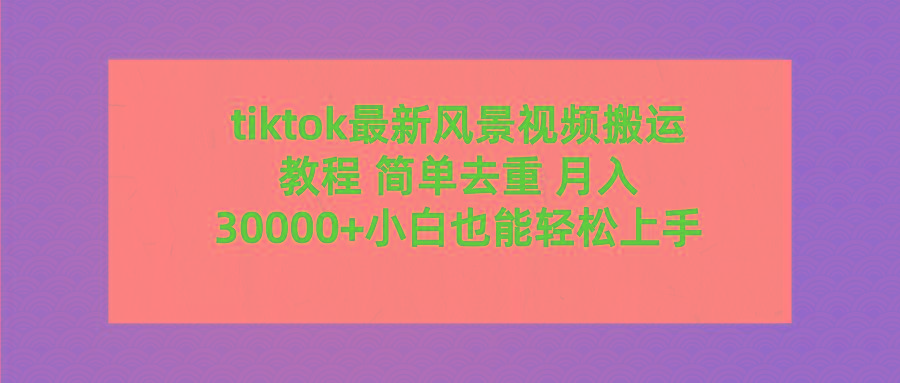 (9804期)tiktok最新风景视频搬运教程 简单去重 月入30000+附全套工具-点子口袋网