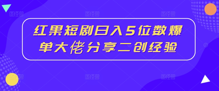 红果短剧日入5位数爆单大佬分享二创经验-点子口袋网