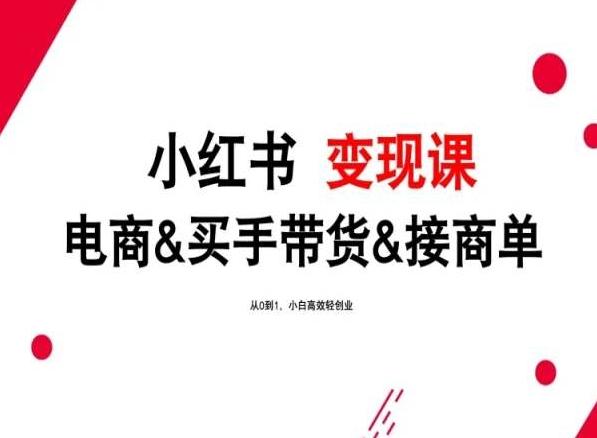2024年最新小红书变现课，电商&买手带货&接商单，从0到1，小白高效轻创业-点子口袋网