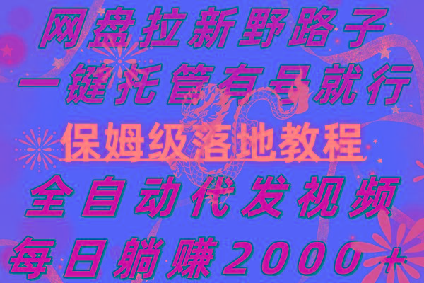 网盘拉新野路子，一键托管有号就行，全自动代发视频，每日躺赚2000＋，...-点子口袋网